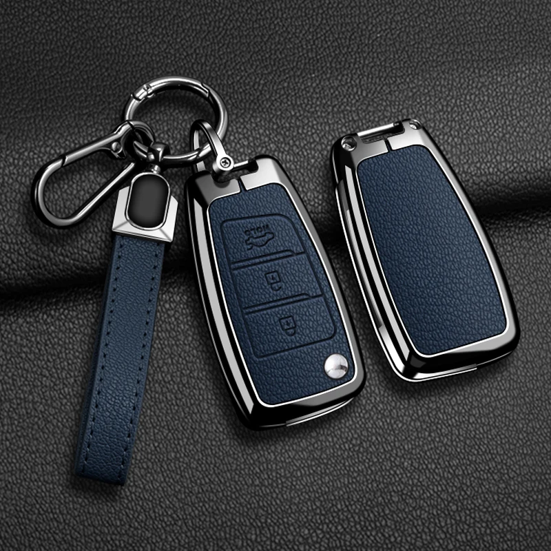 Zinc Alloy Leather Car Key Case Cover For Hyundai Elantra Solaris Tucson i30 i35 i40 KONA Genesis Santa Fe Azera Holder Shell