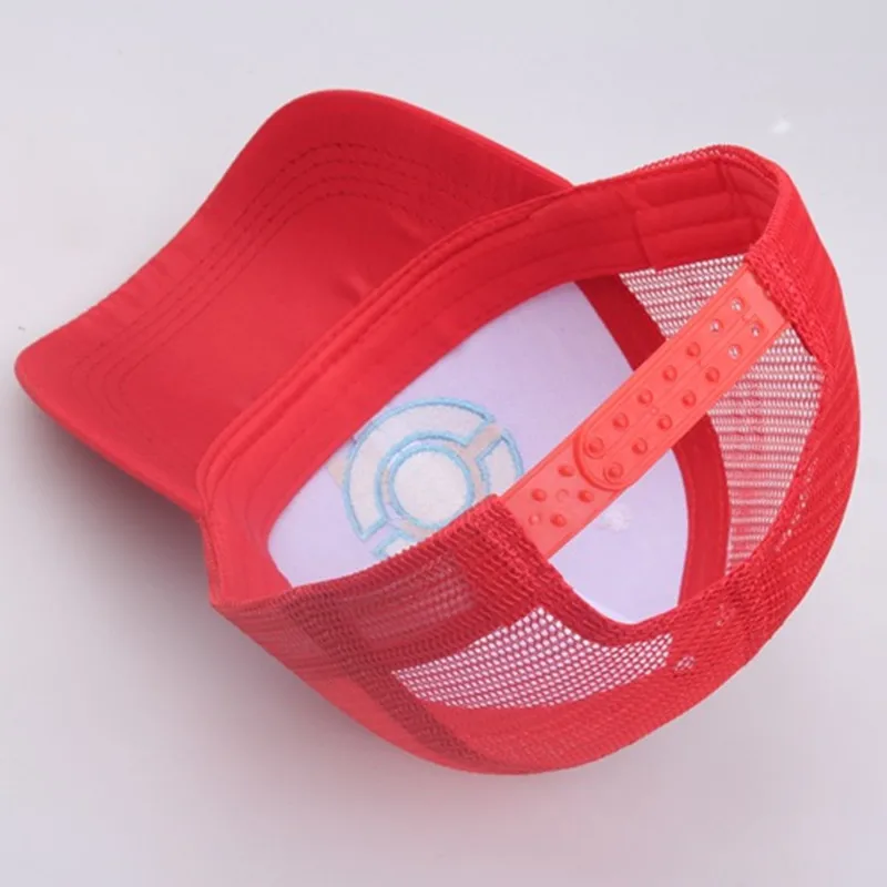 Chapeau de soleil en maille pour Cosplay, classique et mignon, avec motif d'anime Ash Ketchum, casquette de Baseball brodée, accessoire de poche réglable, cadeau