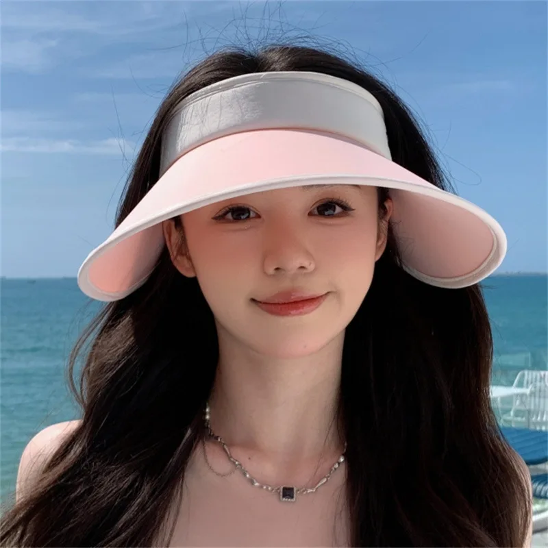 Female Large Brim Ice Silk Empty Top Hat for Outdoor Trips, UV-Proof Sun Hat, Korean Style Versatile Sun Hat, Sunscreen Hat