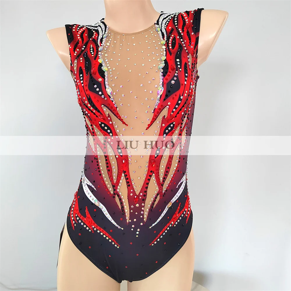 LIUHUO Synchronized Swimming Tights Girls Adult Performance Kids Rhythmic Leotard Children Teens Competition Red Dance Black