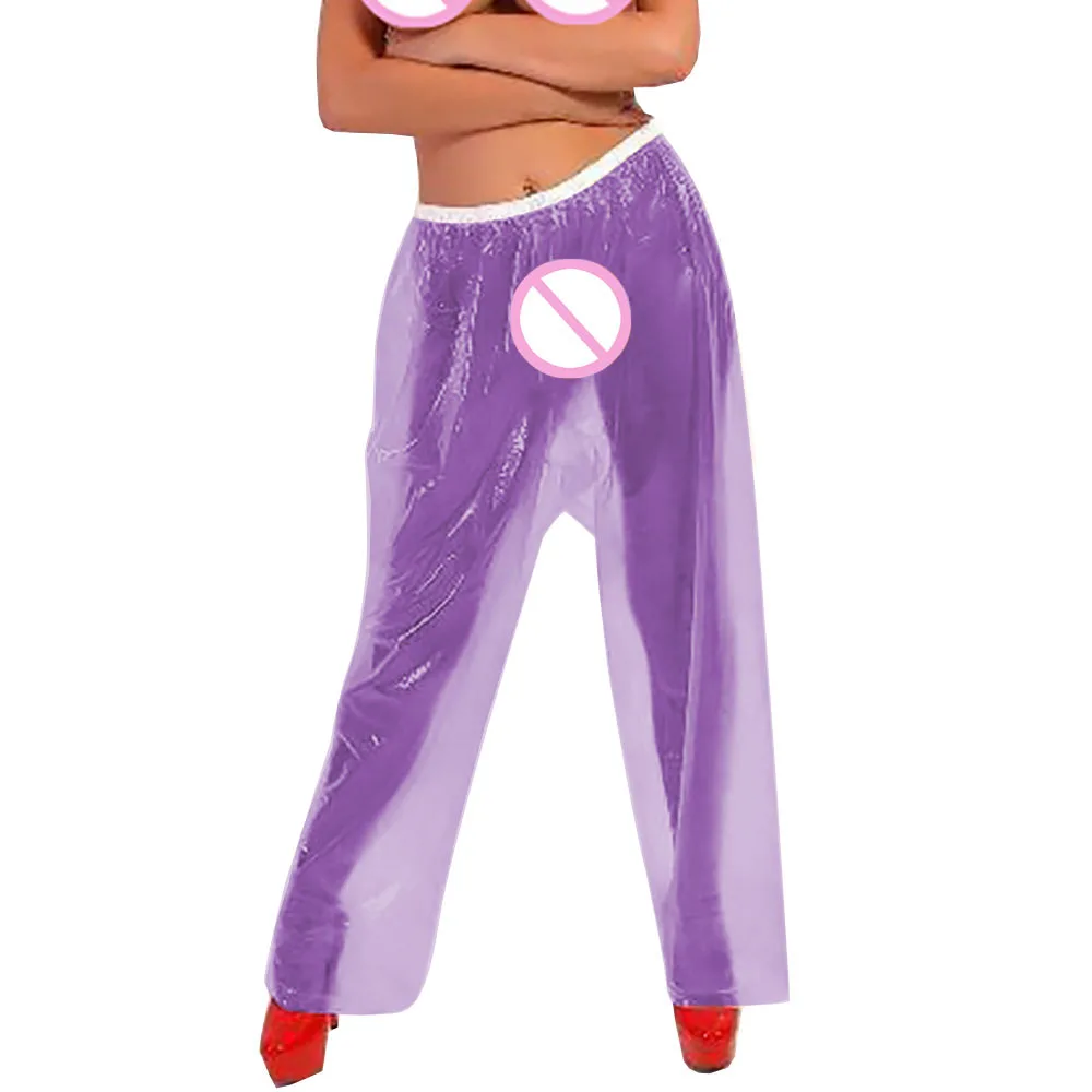 Sexy Exotic Transparent PVC Pants for Adults,Elastic Waistband Leggings,Plastic Loose Trousers,Private Party Clothing,ABDL Adult