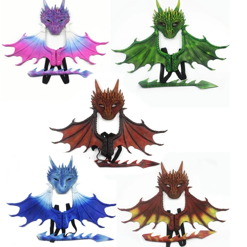 

Children's Dragon Costume For Kids Dragon Dinosaur Wing Tail Mask Set Dragon Cosplay Wing Kids Halloween Dragon Costume