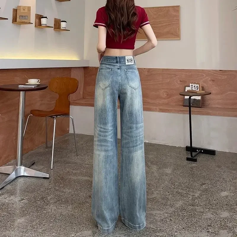 レディースワイドレッグストレートハイウエストショート丈カウボーイパンツブルーシャイニー セール中 トップセラー ティーン向けユニークなトラウザーズ