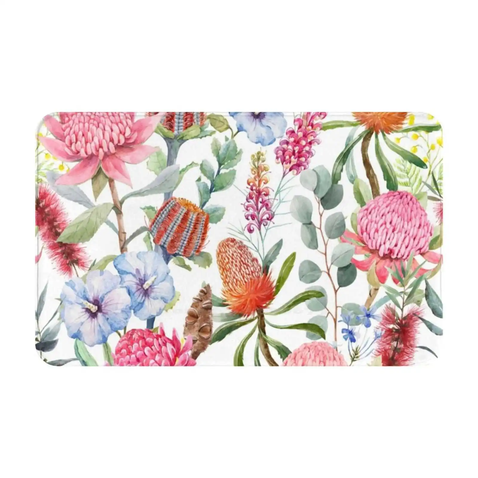 Beautiful Seamless Pattern With Hand Drawn Watercolor Protea Banksia And Other Australian Flowers Soft Cushion Car Home Carpet