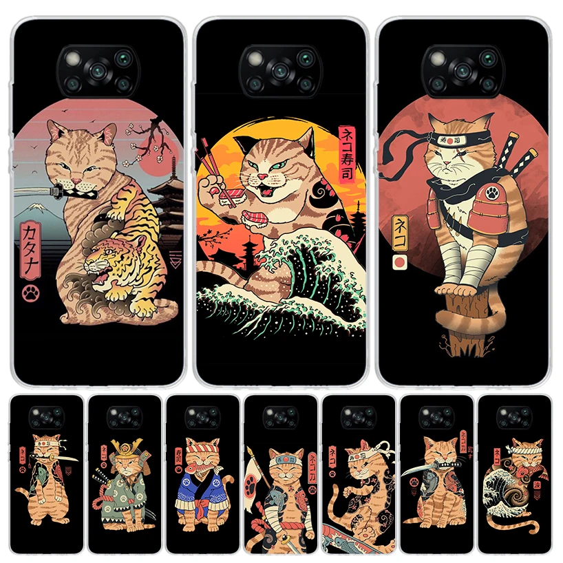 Ramen Sushi Samurai Tattoo Cat Case Phone Cover for Xiaomi Mi 11T 12T 10T 9T Pro 11i 12X 13 12 11 10 9 8 Lite 6X 5X A3 A2 Trend