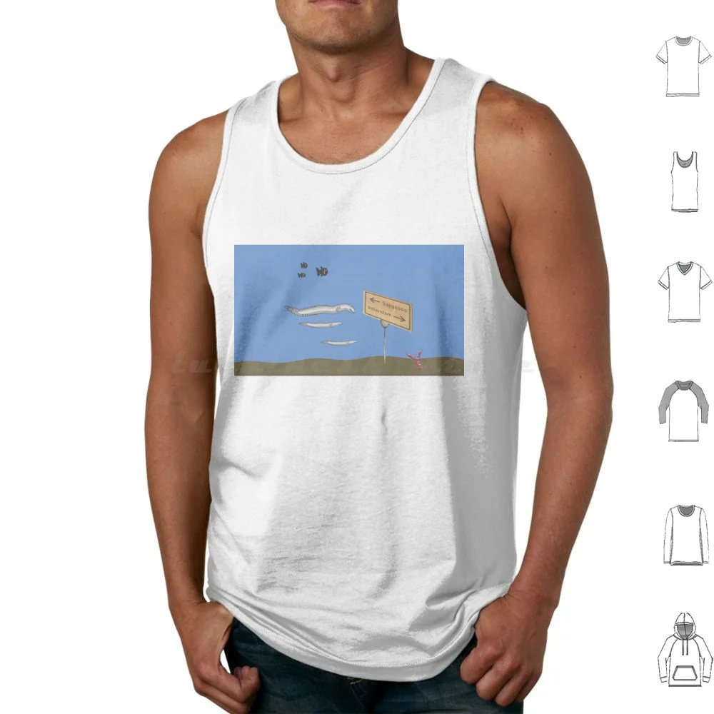 Cartoon Eels Migrating Between The Sargasso Sea And Volendam Europe. Tank Tops Print Cotton Cartoon Illustrated