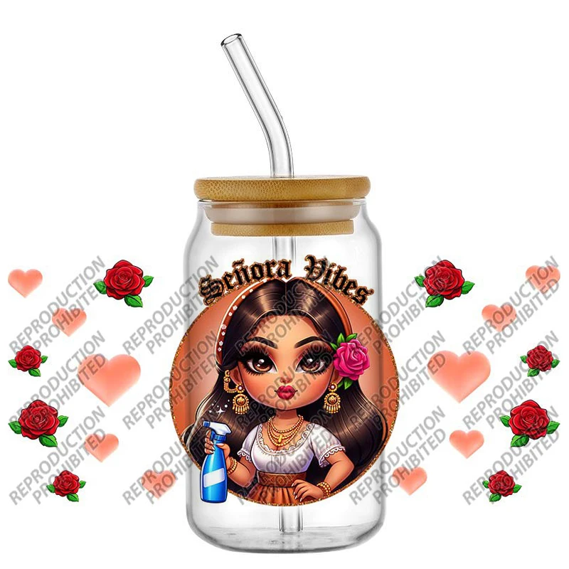 

Q-version Beautiful Hot women UV DTF Cup Wrap for 16oz Libbey DIY Decals Stitch Transfers 3D Sticker Alien Baby Cup Wraps