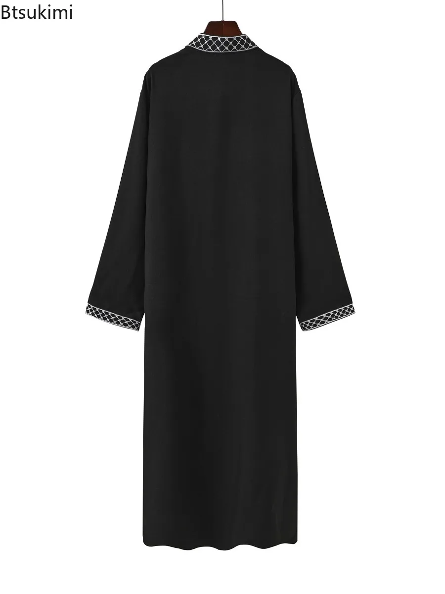 Mid East Muslim Men Dress Moroccan Long Sleeve Stand Collar Robe Loose Embroidered Abayas Ethnic Style Casual Kaftan Islam Thobe