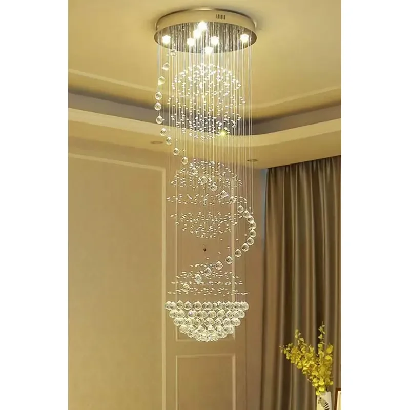 Modern Crystal Chandelier Large Long Ceiling Light Luxury LED Fixture for Hotel Staircase Living Room Decorative Lighting