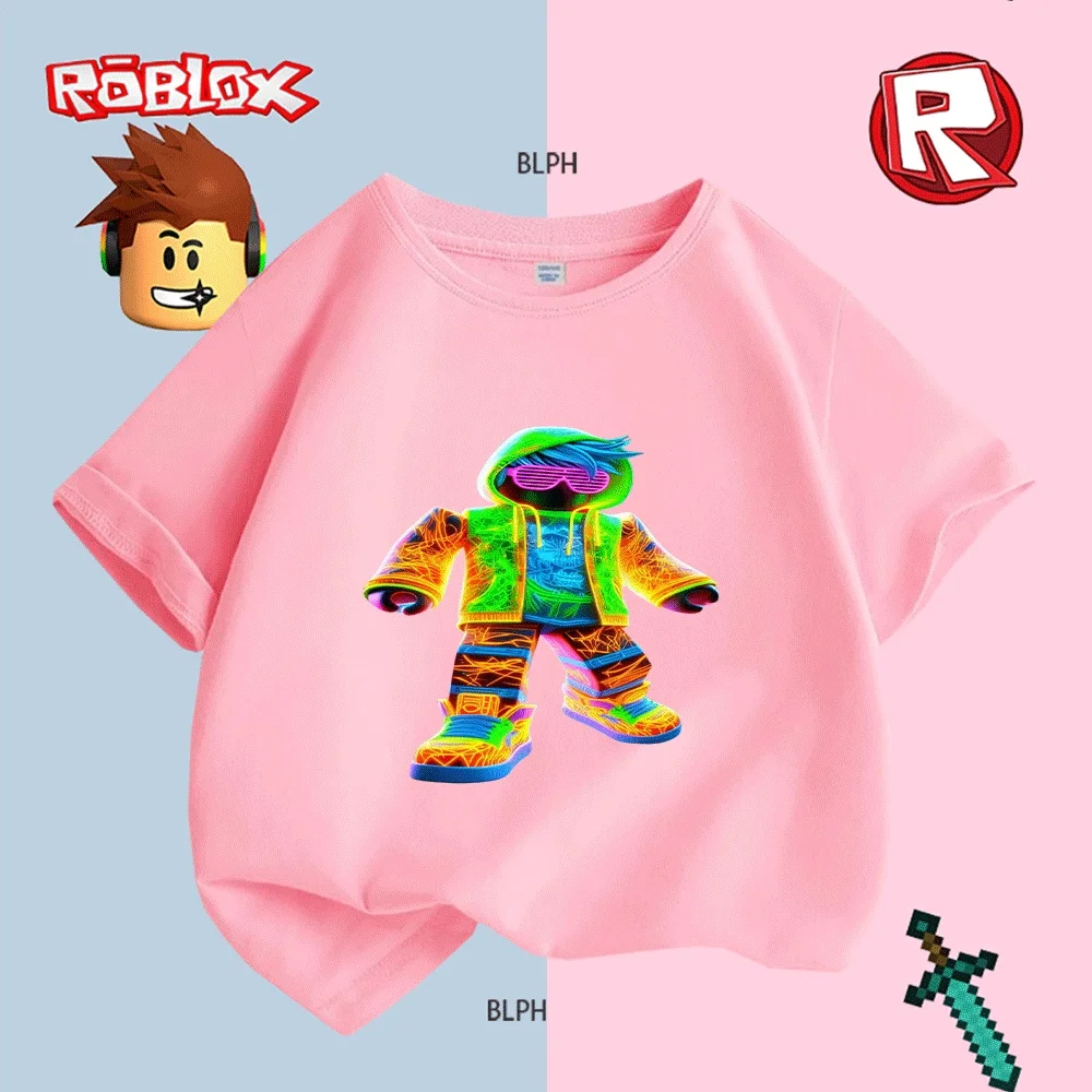 

Яркая неоновая детская футболка в стиле Roblox с красочным графическим дизайном для модных маленьких геймеров