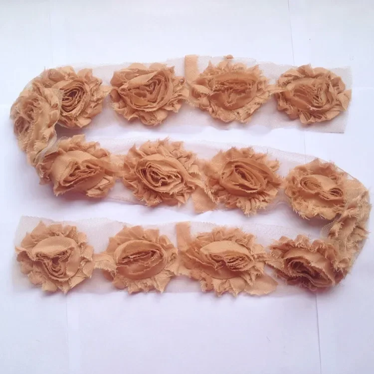 1Yard Cute Shabby Chiffon Chic Flowers Trim Frayed Hair Flower for DIY Baby Girls Headbands Clips Headwear Hair Accessories