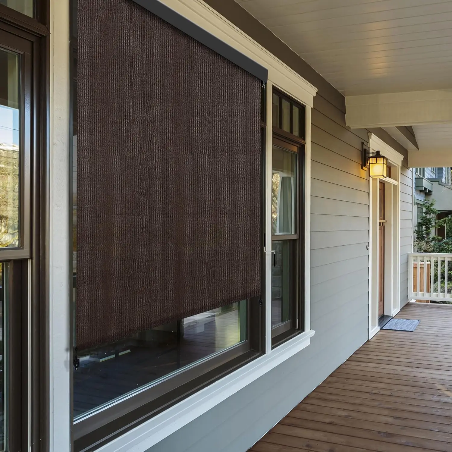 Outdoor Premium Roller Shade Privacy Screen for Porch Gazebo, Patio Cordless Blinds with Aluminum Valance (8' W X 8' L),