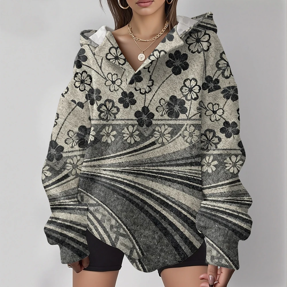 

Винтажный уютный ​ Женская модная толстовка большого размера в уличном стиле с черными цветами, теплая зимняя одежда, домашняя одежда в стиле Харадзюку