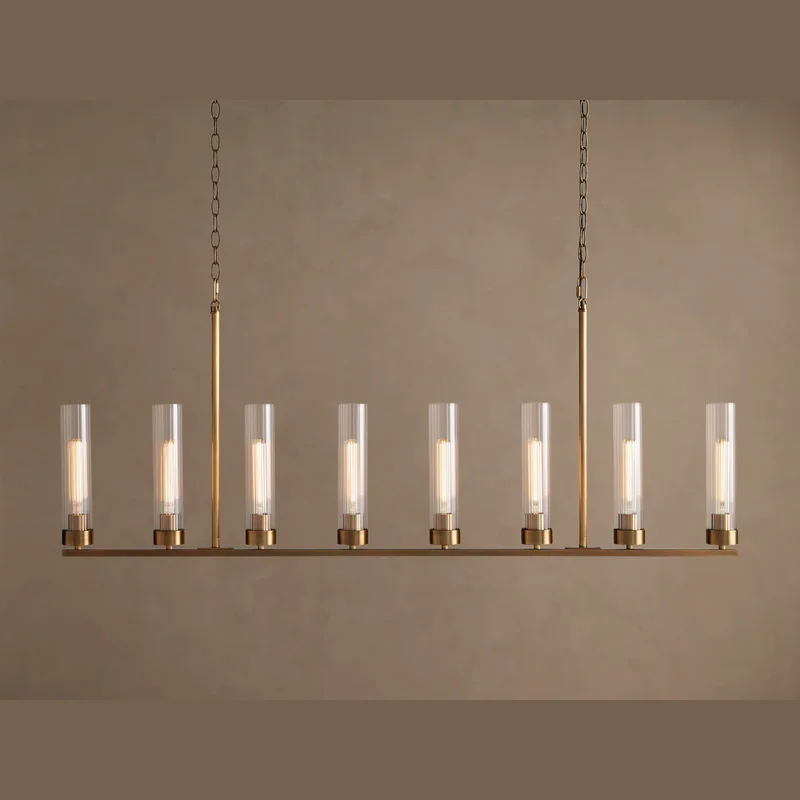 Custom Brass Linear Glass Chandelier Luxury Pendant Light for Dining Room Kitchen Island Hotel Villa Project OEM ODM