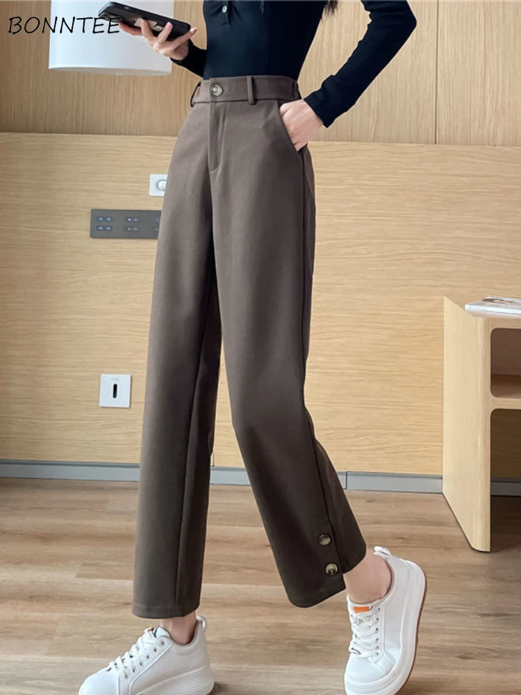 

Pants Women Leisure Elegant Loose All-match Thick Design Solid High Waist Retro Korean Style Office Lady Comfortable Fashion New