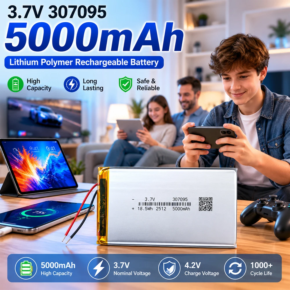 307095 5000mAh 3.7V Ultra-thin Rechargeable Lithium Polymer Battery, Suitable for Tablets, MIDs, GPS Devices, and PDAs.
