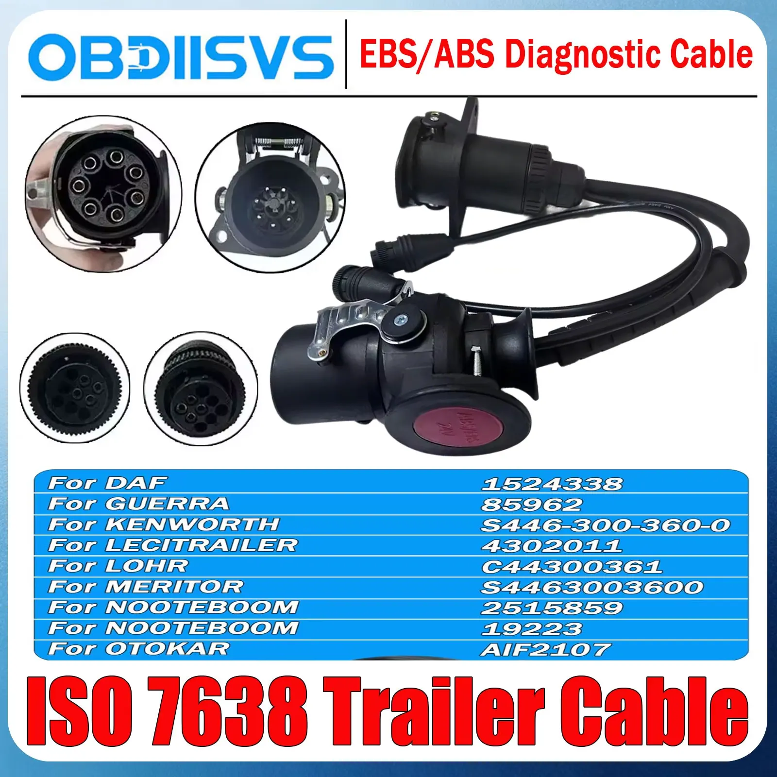 

ISO 7638 Cable For WABCO CAN 24V EBS/ABS Diagnostic Adapter For Trailer Heavy Duty Truck 7pin 9pin Diagnostic Connector For WDI