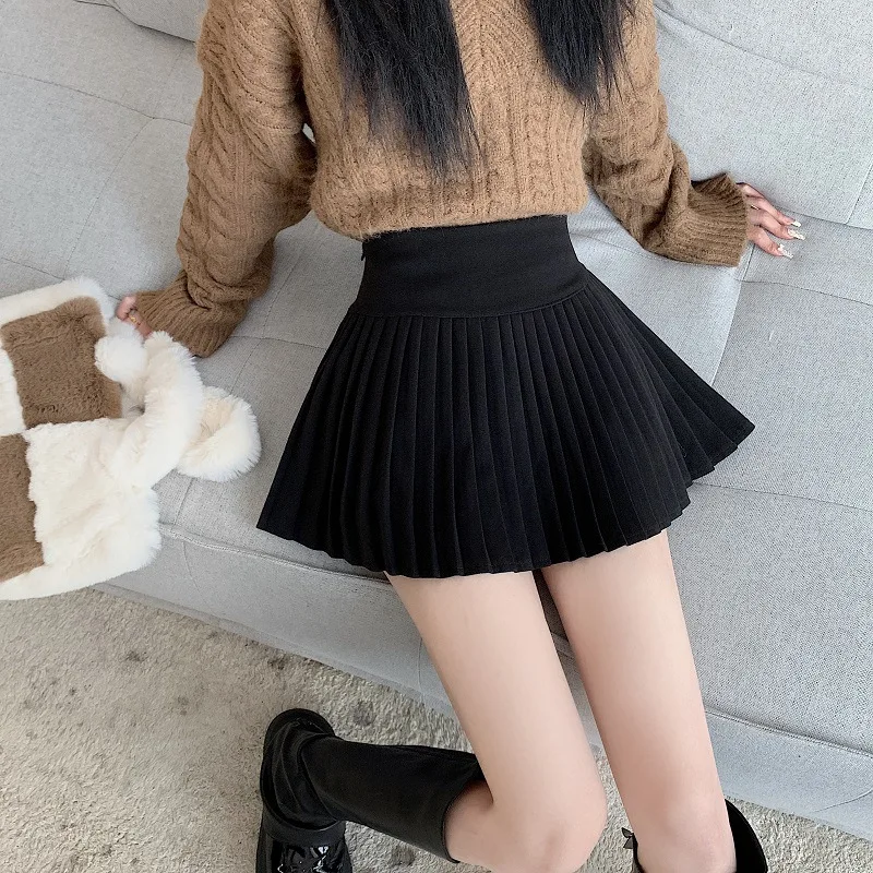 กระโปรงสั้นเอวสูงสีพื้นสไตล์หวานแบบครึ่งตัว สไตล์นักเรียน กระโปรงทรงเอแฟชั่นสีพื้น