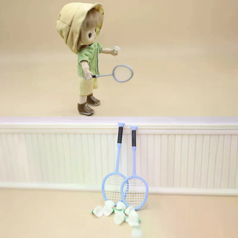 1/12 Dollhouse Miniature Simulation Mini Badminton Racket Set Model For Doll House Decor Kids Pretend Play Toys Gift