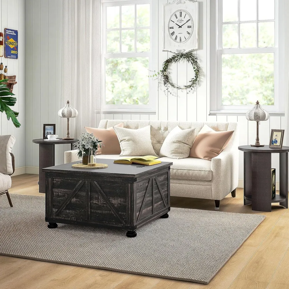 Farmhouse Coffee Table,Square Coffee Table with Storage for Living Room, Center Table with Hinged Flip Lift Top and Hidden Space