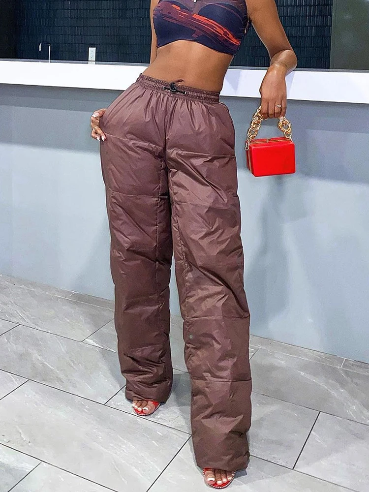 Women Drawstring Soft Wide Leg Green Pants High Waist Casual Cotton Trousers 2023 Fall Winter Thick Warm Straight Sweatpants
