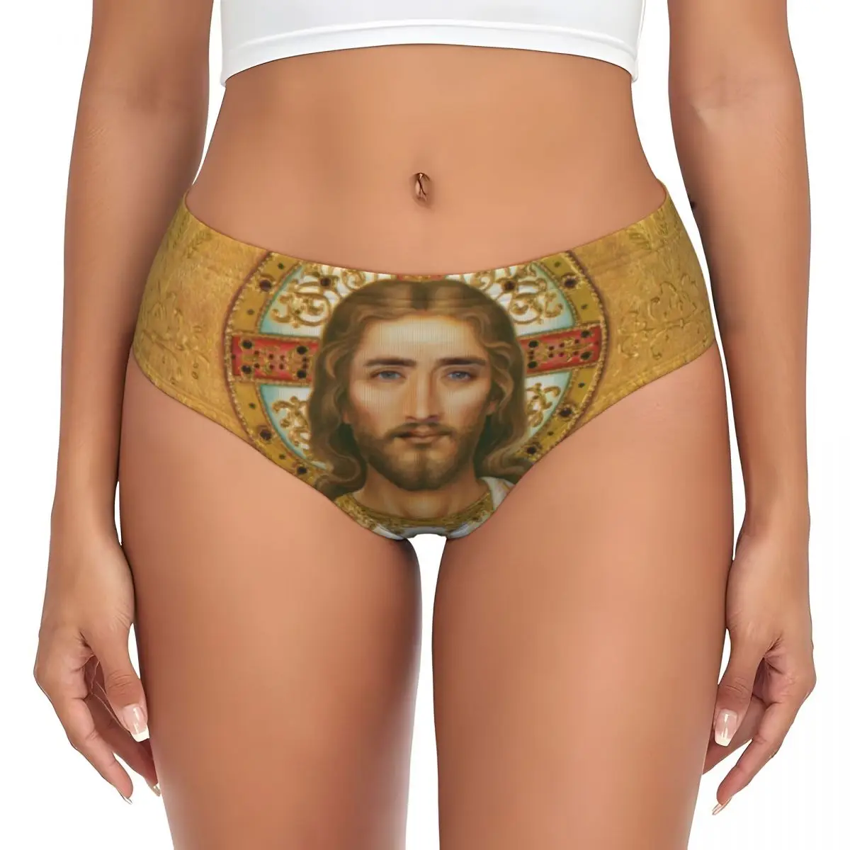 Custom Nicolas Cage As Jesus Christ Briefs Underwear Women's Comfortable Stretch Funny Meme Panties