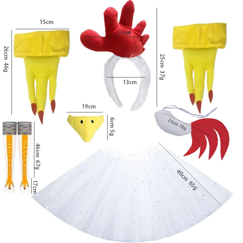 Divertente festa tacchino copricapo guanti fascia gonna set 8 pezzi ballo del Ringraziamento oggetti di scena per feste di Halloween