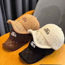 Autumn And Winter Lamb Wool Baseball Hat Women's Korean Version Versatile Embroidered Cap Warm Tide Brand Couple Baseball  Men