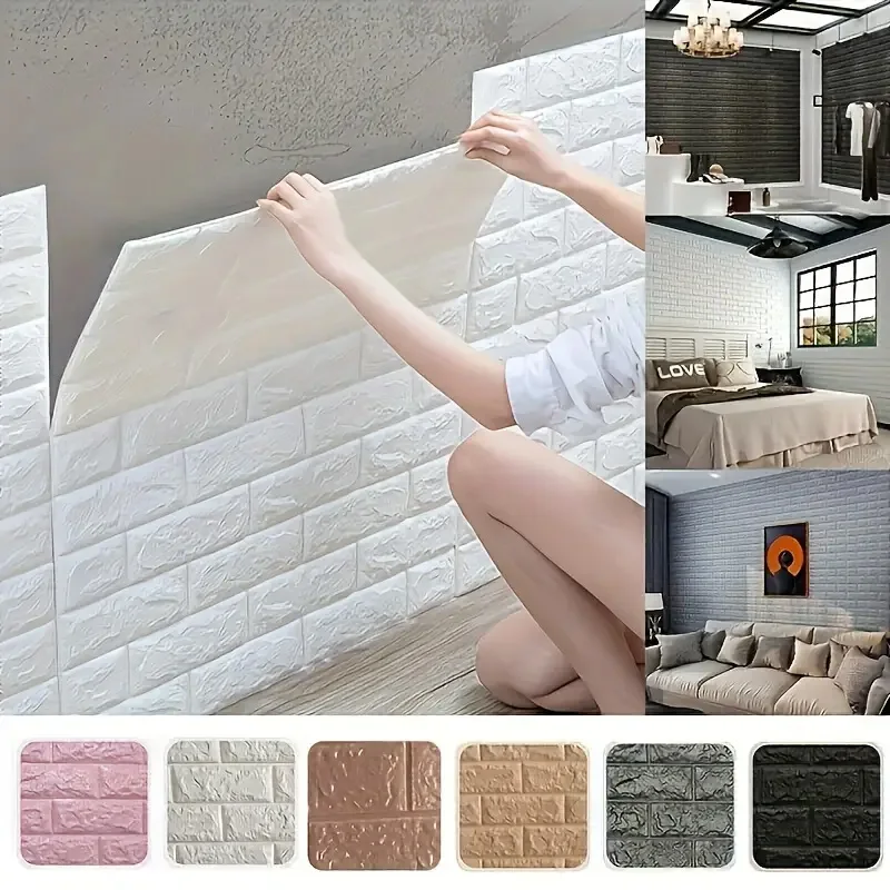 100pcs/200Pcs 3D Wall Tile Sticker, Brick Pattern Foam Self-Adhesive Waterproof Moisture-Proof Ceiling Sticker, Easy To Stick An