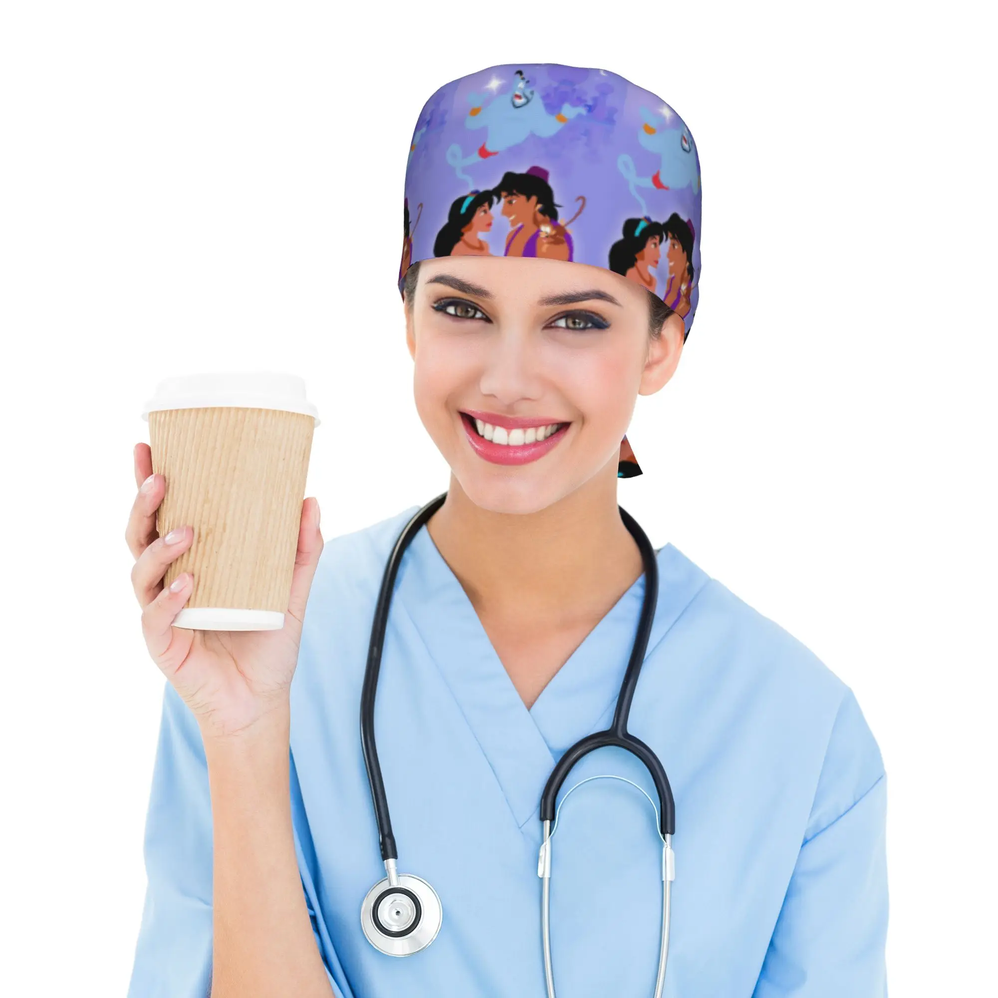 Custom Cute Cartoon A-Aladdin Working Cap Surgical Hats Men Women  Operating Room Cap Nursing Cap Lab Works Hat