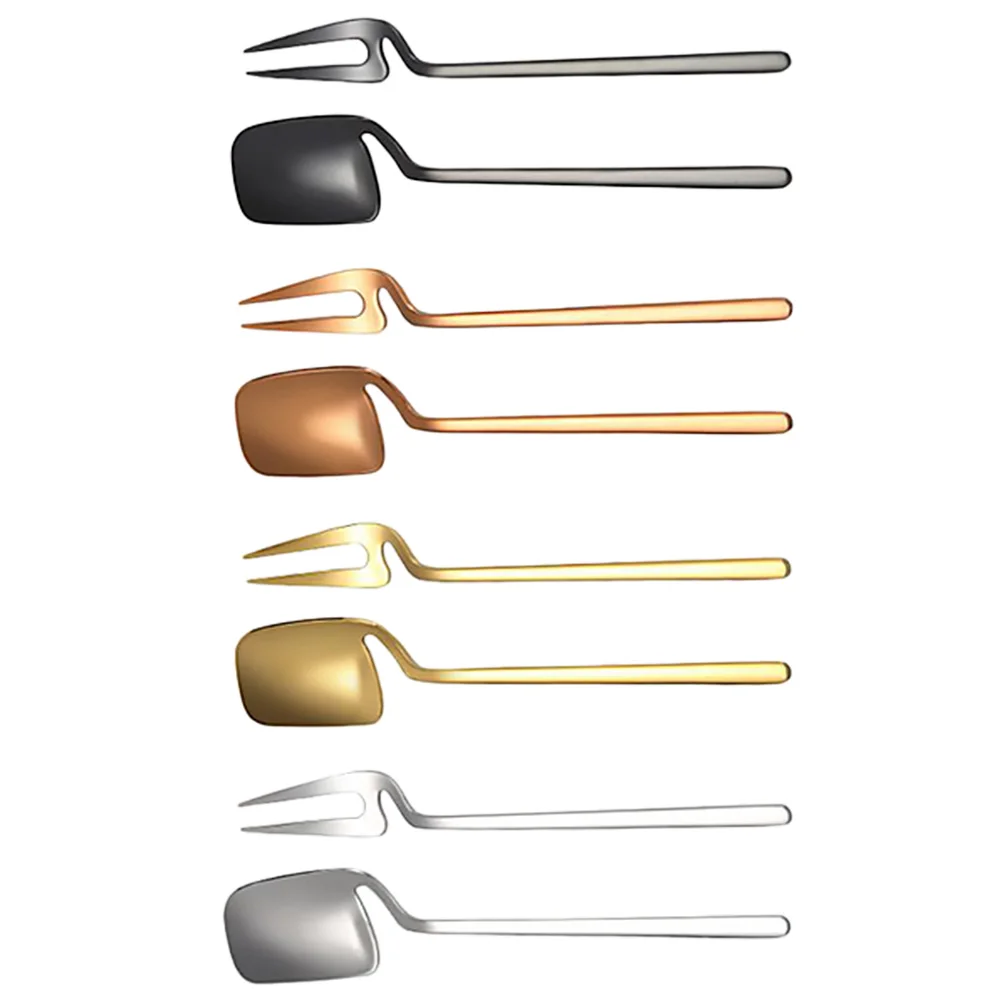 

4 forks 4 spoons silver gold rose gold black U shaped stainless tea dessert utensils long h fruit bowl hanging