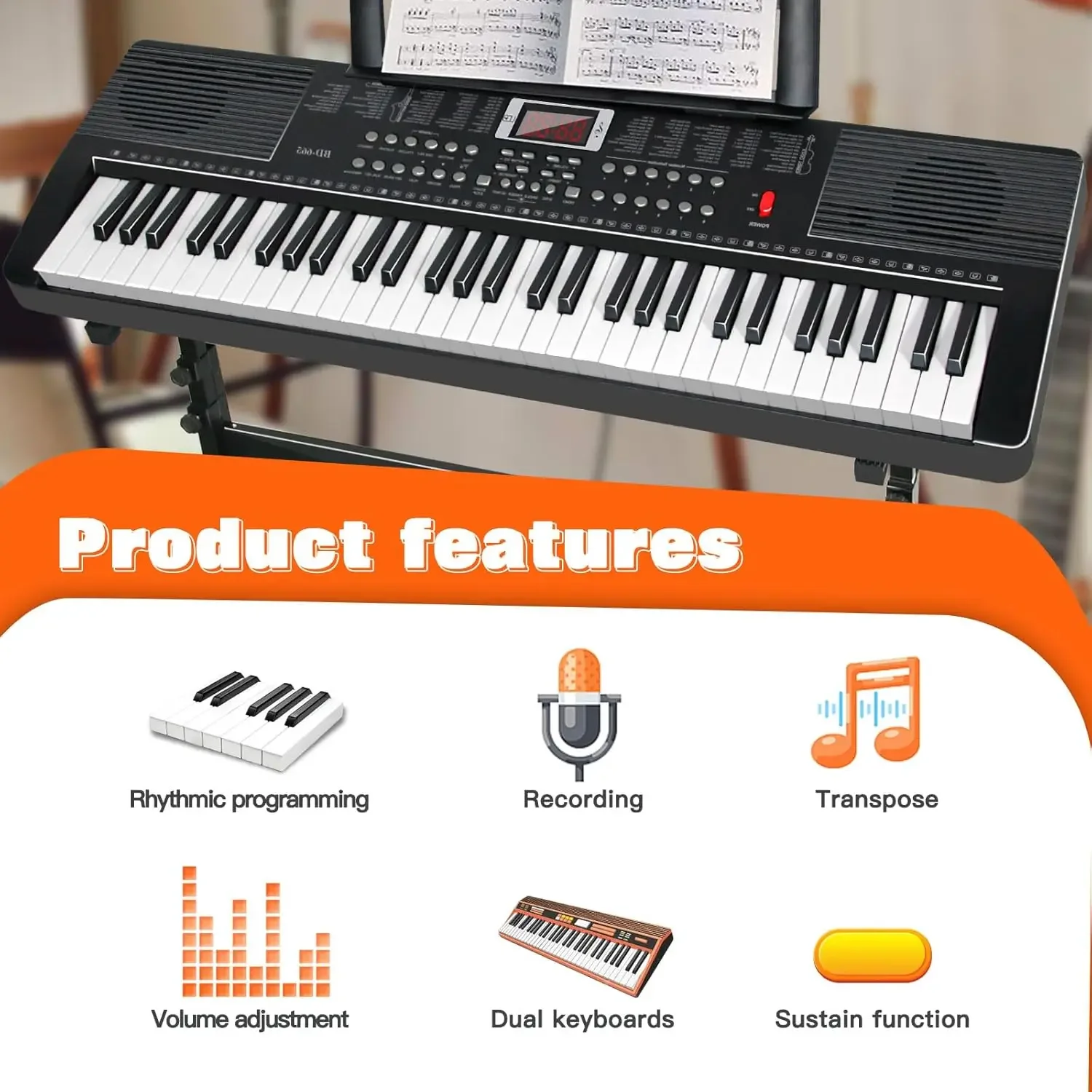 61 Key Keyboard Piano for Beginners Electric Piano Keyboard Music Keyboard w/Stand, Bench, Microphone, Headphones,