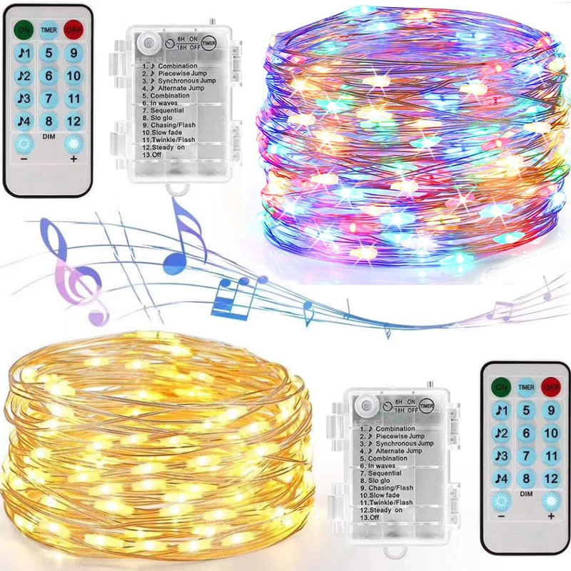 

10M 100LED Music Fairy Light String Christmas Decoration Lights Xmas Trees New Year Home Decor Remote Control Holiday Lighting