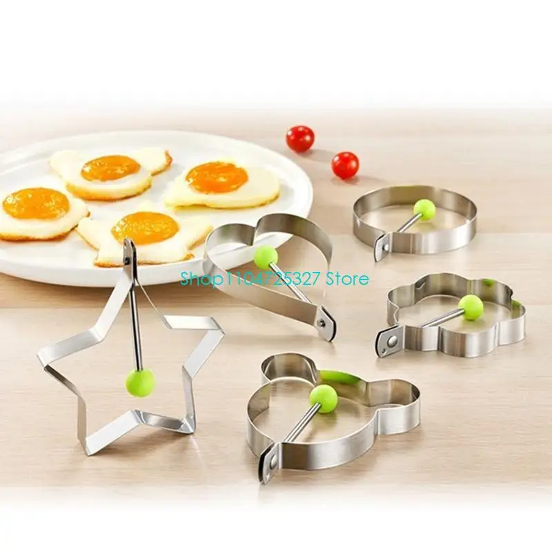 D8KF Set Of 5 Stable Stainless Steel Eggs And Pancakes Molds With Unique Nonstick Eggs Rings For Breakfast Creativity