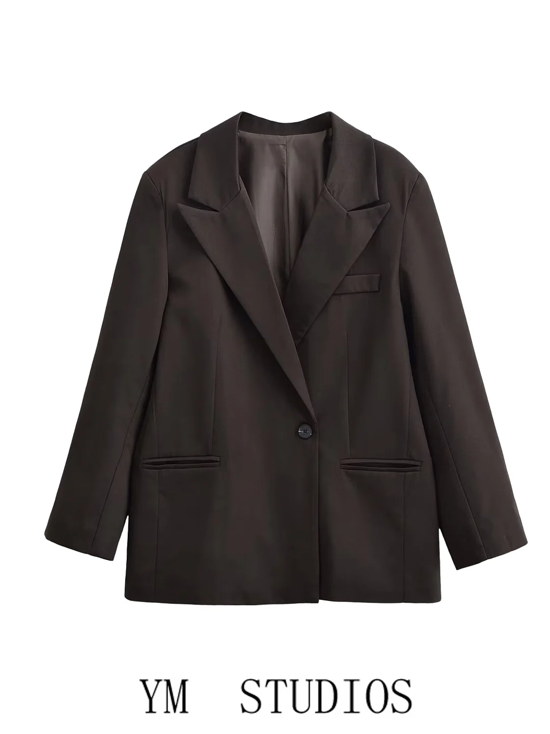 

Женский повседневный пиджак свободного кроя на одной пуговице, темно-коричневый, из полиэфирного волокна, для офиса, стильный и удобный