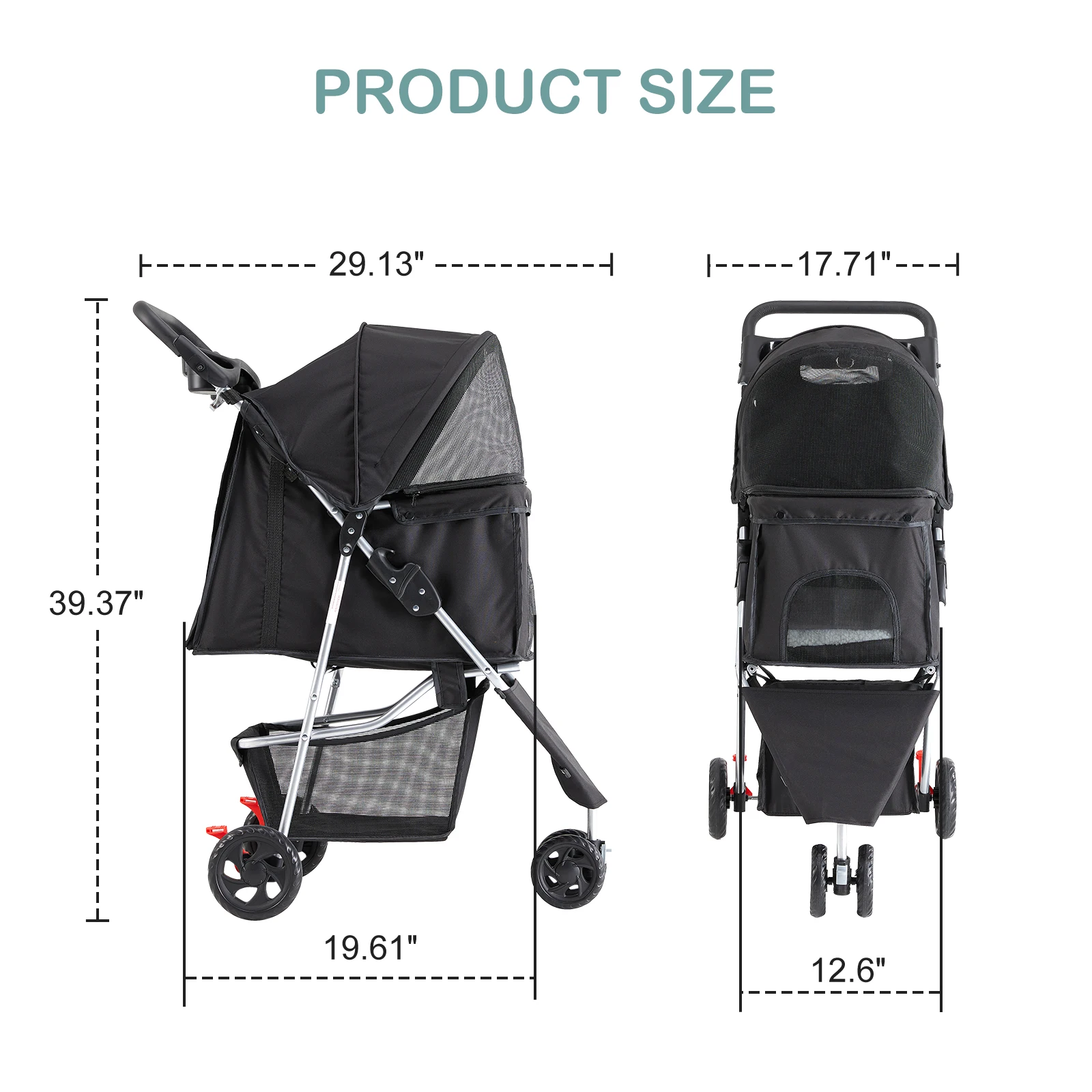 JHK 3 Wheels Foldable Pet Stroller for Small Dogs and Cats Stroller with Mesh Windows Storage Basket Cup Holder for Outdoor Use view 2