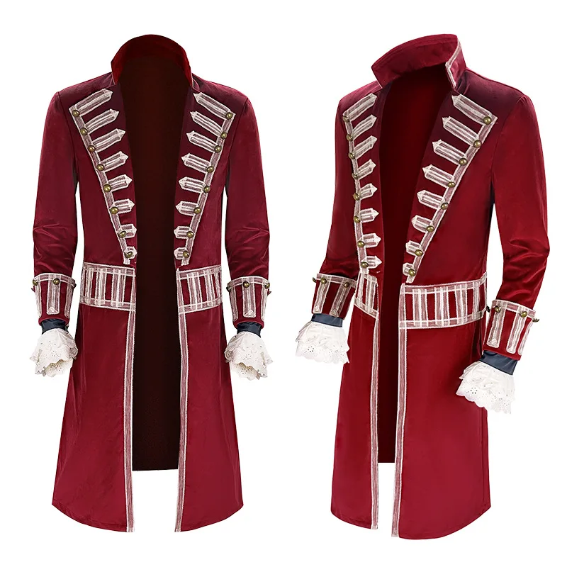 Herren Viktorianischer Samt-Frockcoat Renaissance Mittelalter Steampunk Piraten Edelmann Kostüm Langer Mantel Halloween Karneval Party Cosplay
