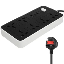 USB Power Strip British Standard Panel Multi-hole Switch Wiring Socket Extension Thread Charge Home Outlet Abs Flat Plug