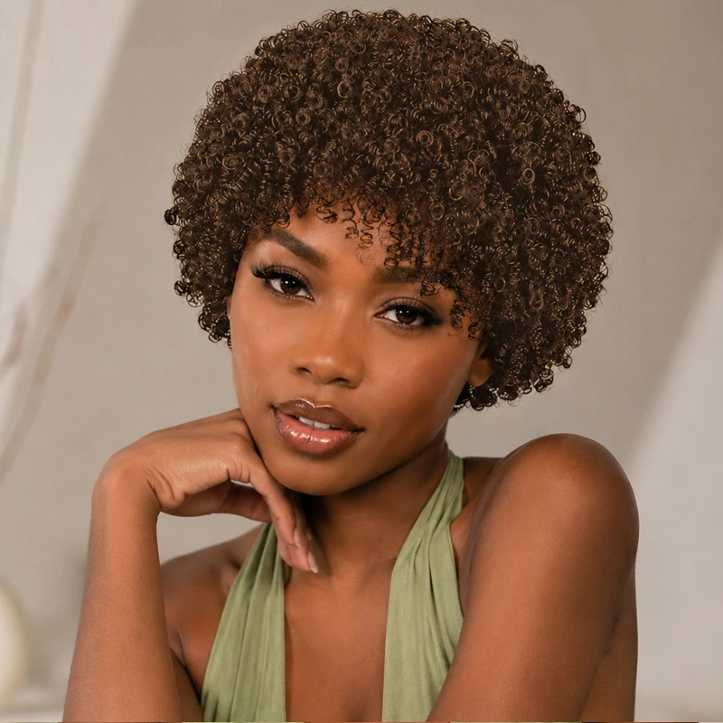 Light brown women's spiral curl wig, 8 inches, fluffy, stylish, everyday party look.