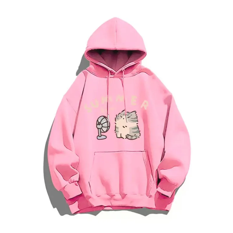 Men and women ummer relaxed Creative Blow fan Cat Hooded Sweatshirt Unisex Harajuku Street Casual Style Kawaii Long Sleeved Top