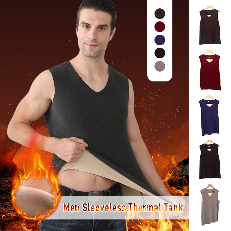 Men Winter Thermal Underwear Tops Sleeveless Vest Invisible Thermo Warmer Warm Vest Man Comfotable V-Neck Tank Tops