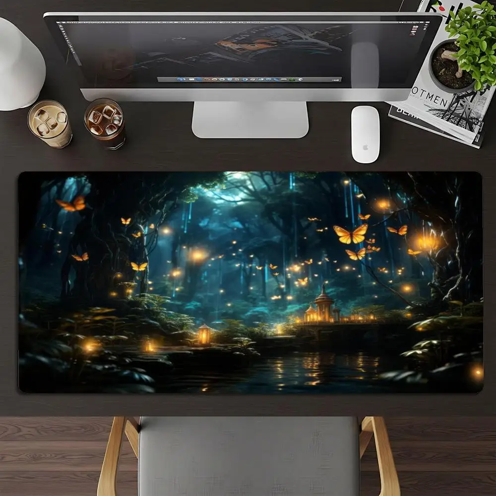 Golden Forest Butterfly Mouse Pad Art Non-slip Mat Large Pc Gamer Keyboard Deskmat Gaming Accessories Computer Mousepad XXL