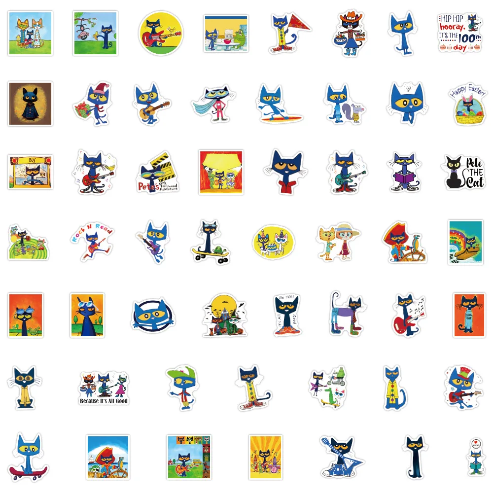 50PCS Cartoon Cute Pete Cat Graffiti Stickers DIY Phone Guitar Laptop Notebook Suitcase Cup Waterproof Sticker Kids Toy