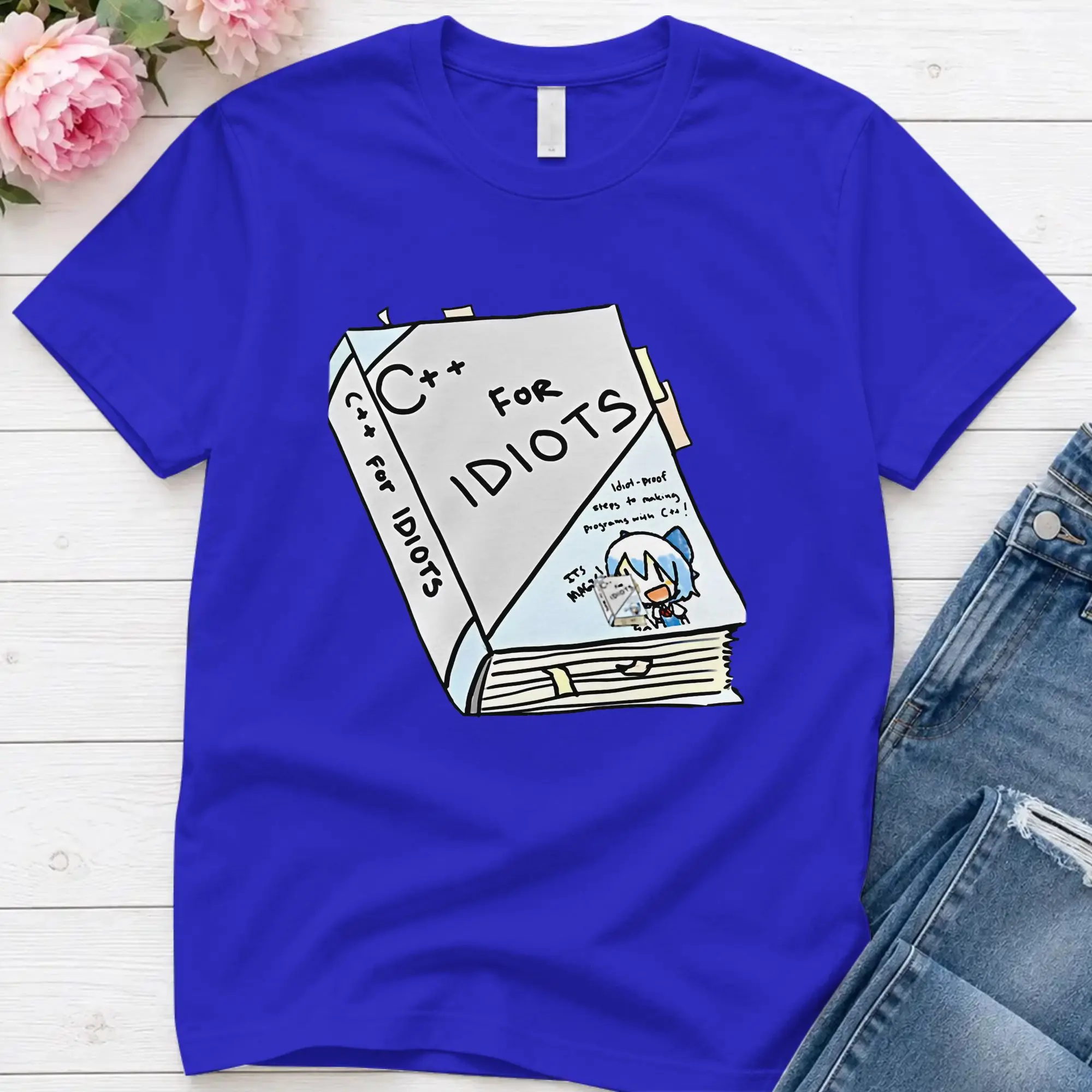 Cirno Plus Plus Programming Book ~ Touhou Meme  T-Shirt Summer Touhou Project Cotton T-Shirts For Men Tee Shirt  Top Tees