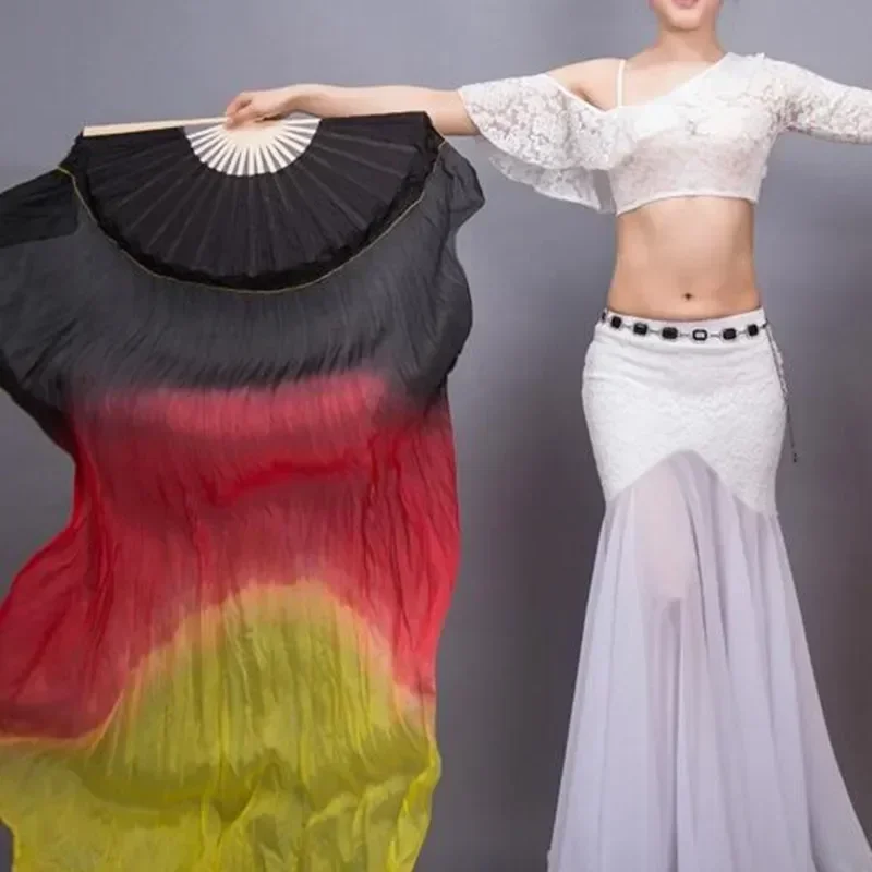Hot Verkoop Fire Flame Imitatie Zijde Fan Sluier 1 Paar (1L + 1R) Goedkope Polyester Bamboe Lange Fan Buikdans Show Props