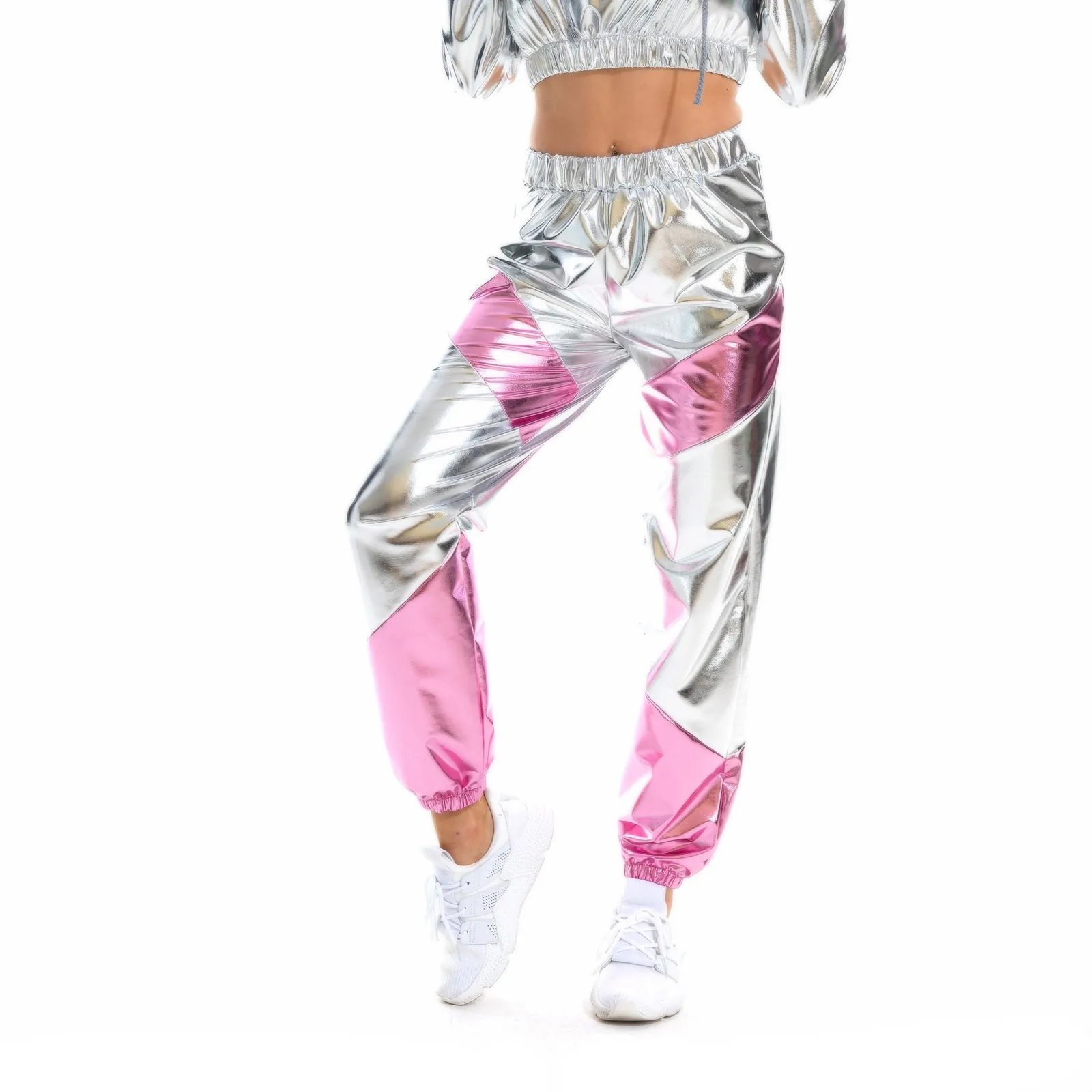 Women Shiny Metallic Joggers Pants Hip Hop Trouser Holographic Clothes Rave Festival Disco Street Wear Dance Wear Sweatpant