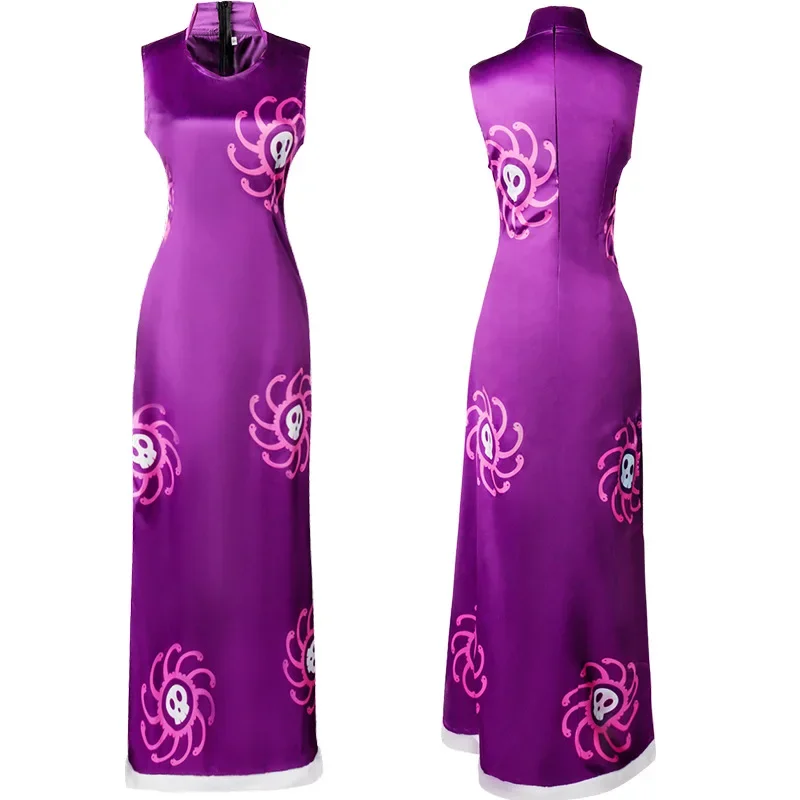 

Cosplay Costume Warlords of The Sea Empire Purple Printing Chi-pao Dress Woman Sexy Carnival Halloween Suit