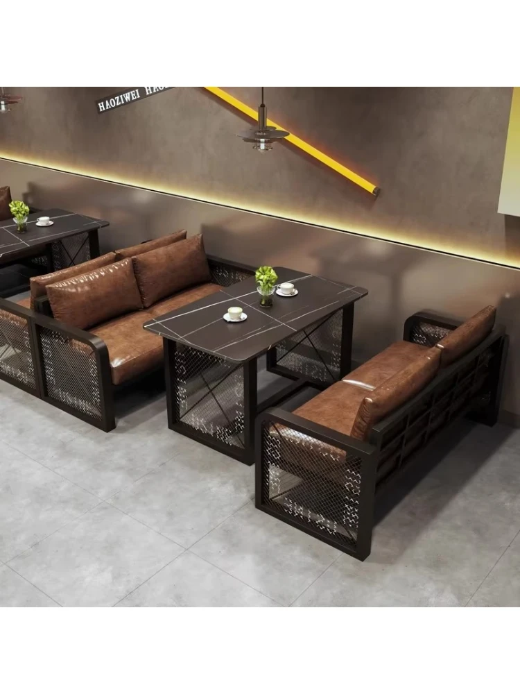 Transparent iron table and chair combination catering retro industrial style restaurant barbecue hot pot card seat sofa