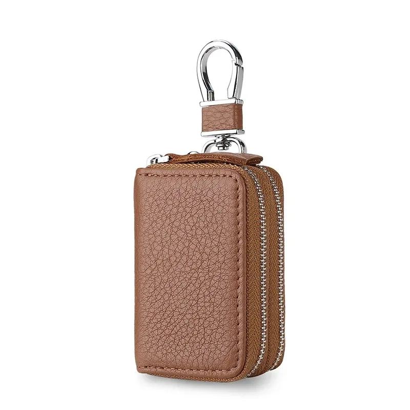 Genuine Leather Key Bag Men Fashion Vintage Mini Short Double Layer Car Household Zipper Keychain Case Waist Hanging Coin Purse