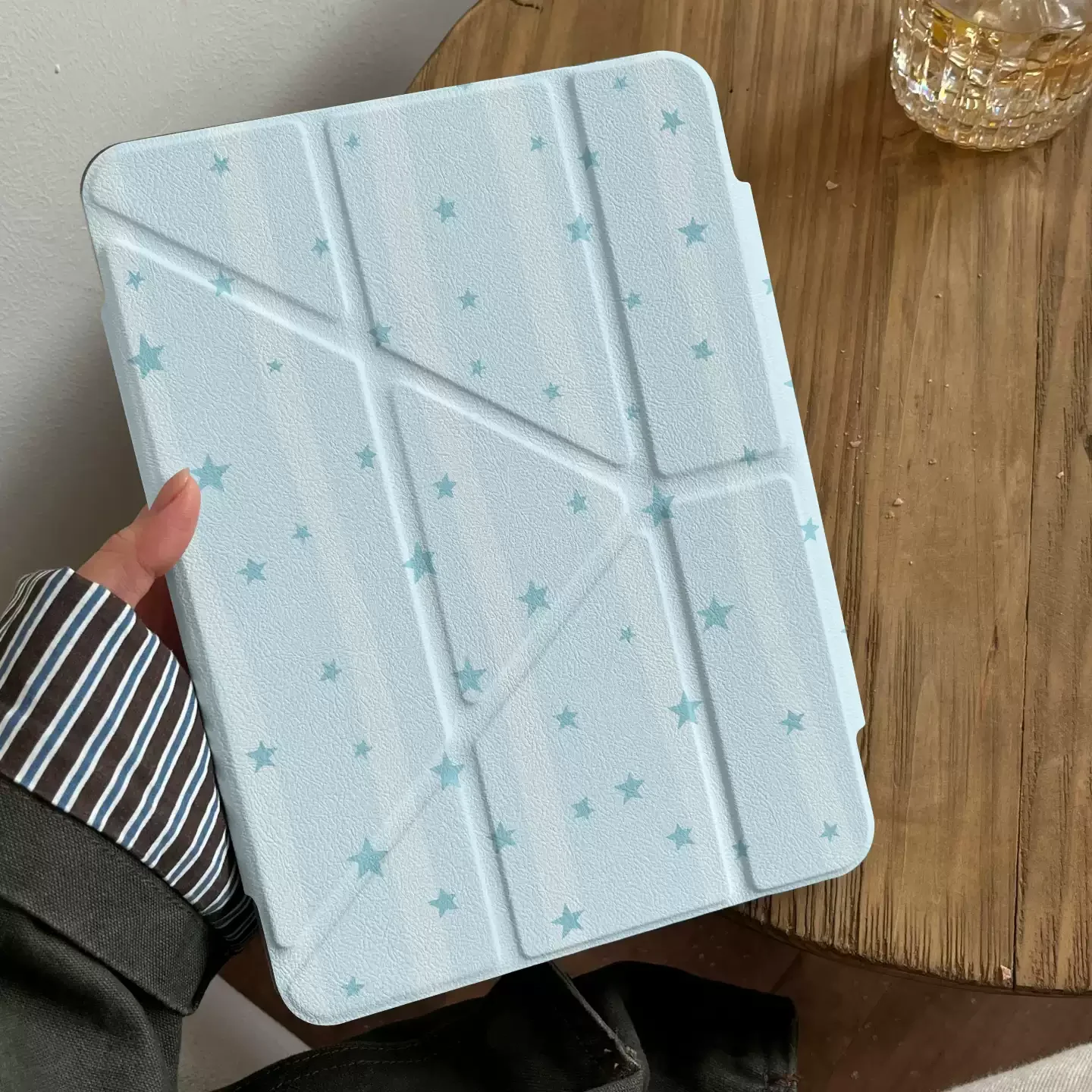 Korean Blue Striped Star Tablet Case For iPad Pro 11 12.9 13 M2 M4 M3 M5 Shell 8.3 9.7 10.2 5/6/7/8/9/10/11th Air 3 4 5 6 Cover